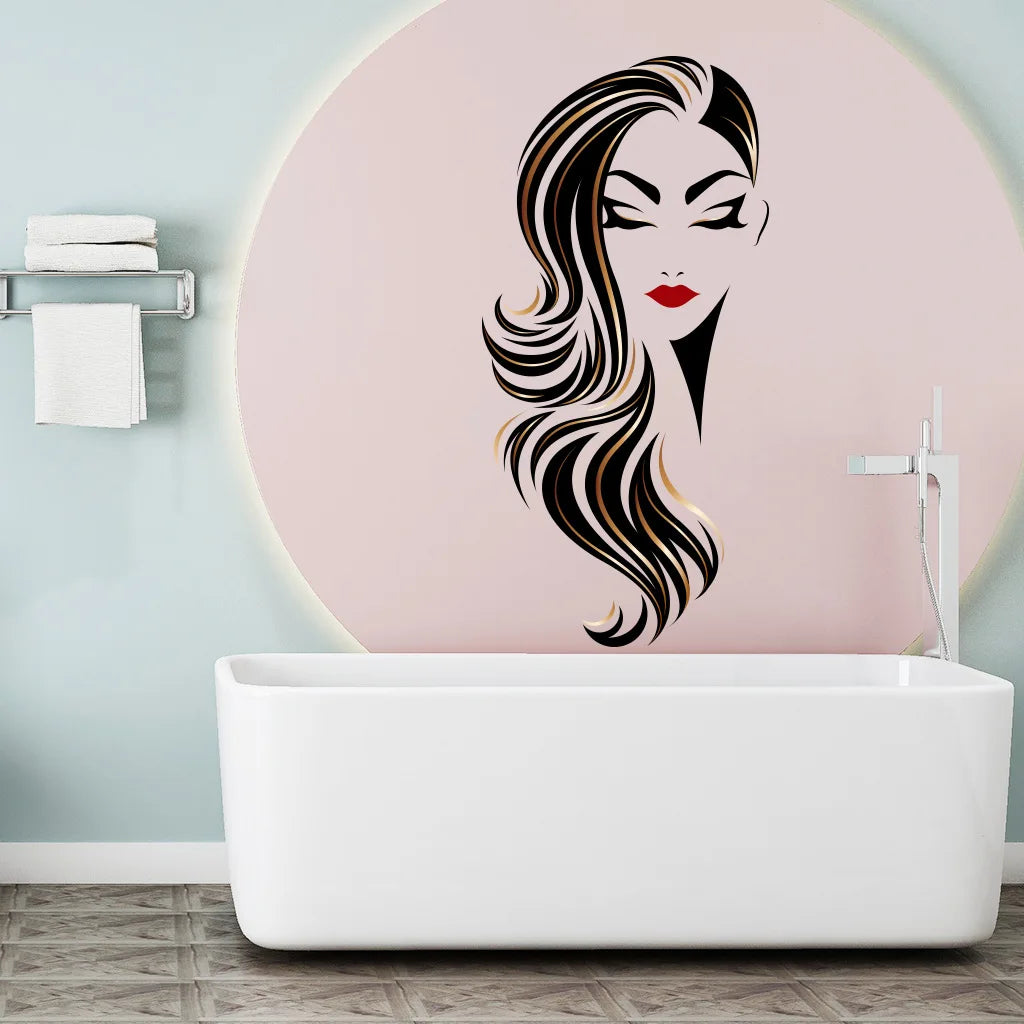 Beauty Female Face Wall Sticker Decal Beauty Studio Wallpaper Cosmetic Makeup Wall Art Sticker Mural Removable Salon Decoration