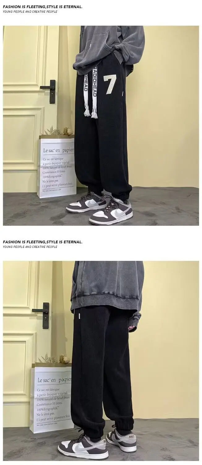 Spring Autumn Solid Straight Loose Trousers Sports Joggers Oversized Baggy Pants Pantalon Homme 4XL Casual Streetwear Sweatpant