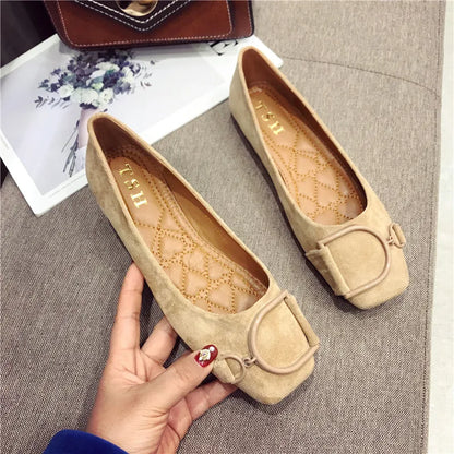 Flat Shoes for Women Spring 2023 New Suede Square Toe Shallow Cut Flat Bottomed Lefu Soft Bean Shoes Ladies big size 44 45 46