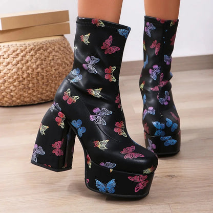 COSSexy Fashionable Black Boots 9cm High Heel European And American Style Zipper Side Up Cosmetic Shoes Women's Winter Footwear