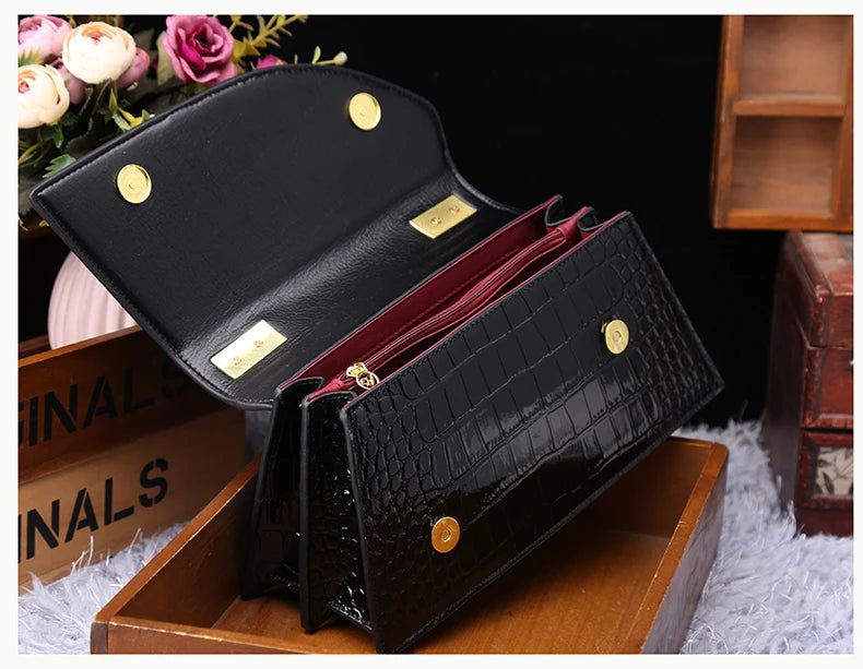 Fashion Brand Genuine Leather Women's Handbags 2024 New Crocodile Pattern Shoulder Crossbody Bag Lady Party Messenger Shell Bags