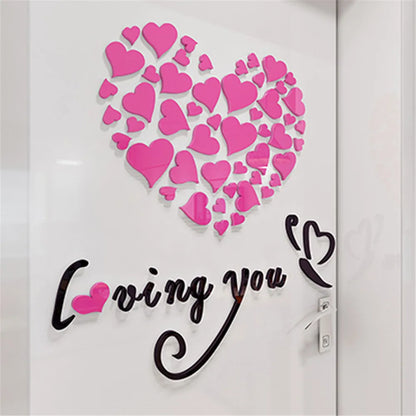 1 Set Love Heart  Acrylic Wall Sticker DIY 3D Mirror Acrylic Wall Stickers Living Room Bedroom Background Wall Home Decoration