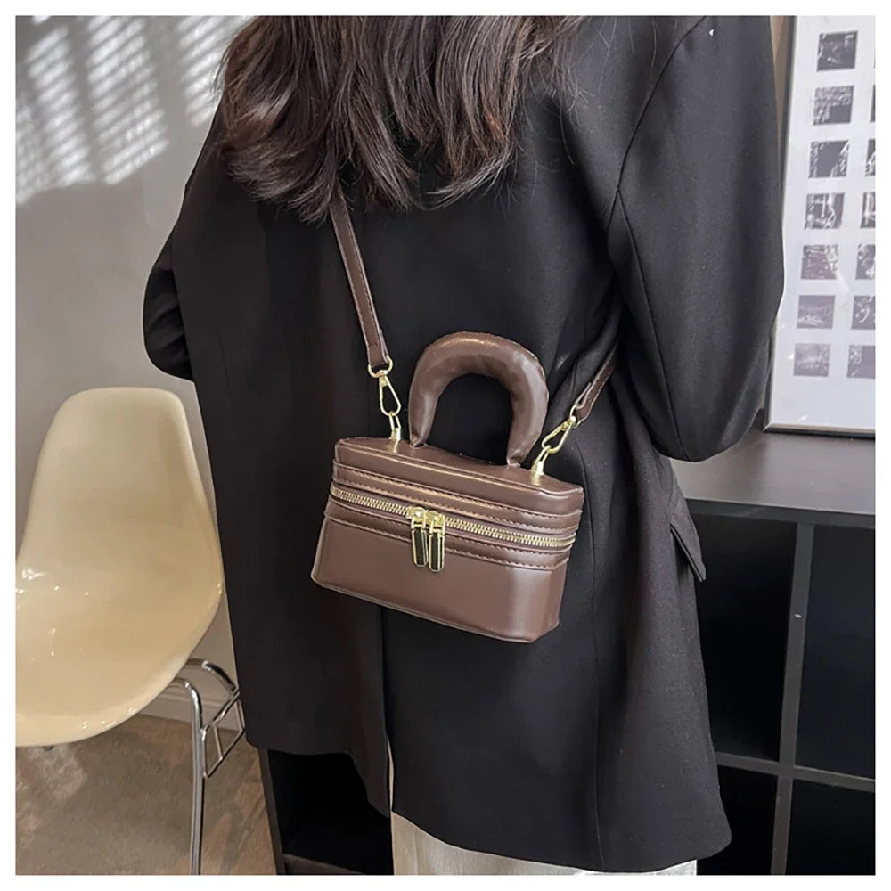 Light Luxury Design Sense Mini Crossbody Bag Korean Solid Oil Wax Leather High-end Texture Handbag Women Simple Small Square Bag