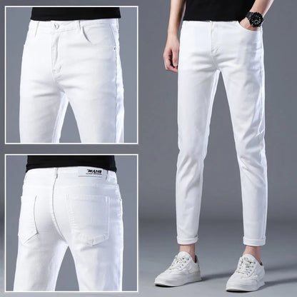 Men's Fashion Brand Elastic Slim Fit Denim Long Pants Casual White Straight Leg Y2k Jeans For Men Streetwear