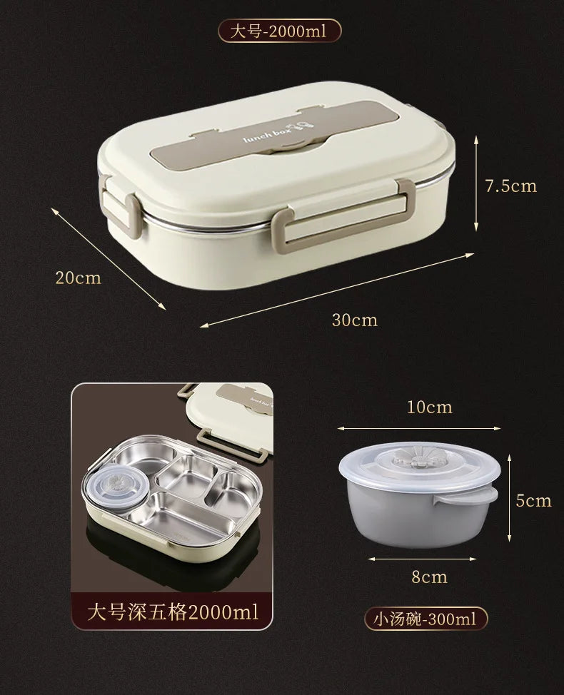 304 stainless steel compartment insulated lunch box office worker students sealed portable bento Microwae Heating food container