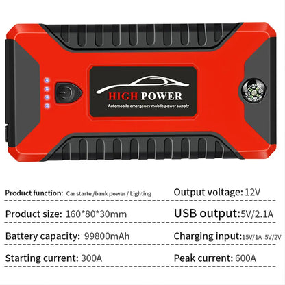 Démarreur de saut de voiture Portable, batterie externe 99800mAh, chargeur de démarrage d'urgence 600A 12V pour batterie Booster de voiture, dispositif de démarrage rapide