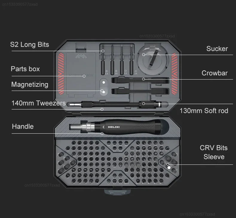 Xiaomi DELIXI 145-in-1 Screwdriver Set Precision Magnetic Screw Driver Bits Wireless Hand Screwdriver Portable Repair Kit Tools