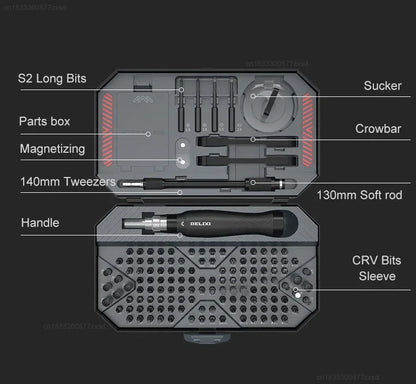 Xiaomi DELIXI 145-in-1 Screwdriver Set Precision Magnetic Screw Driver Bits Wireless Hand Screwdriver Portable Repair Kit Tools