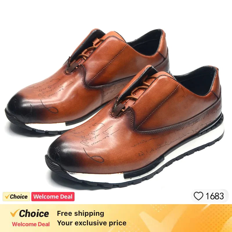 Elegant Casual Men's Autumn Sneakers Natural Genuine Leather Top Grade Luxury Shoes Fashion 2024 Daily Party Lace-up Flats Shoes