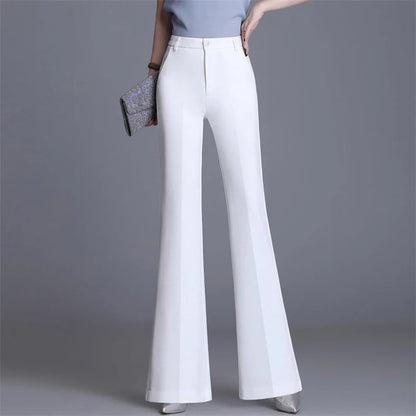 2024 Summer Thin Wide Leg Bell Bottom Pants Womens High Waist Classic Suit Trousers Office Fashion Slim White Flare Pantalones