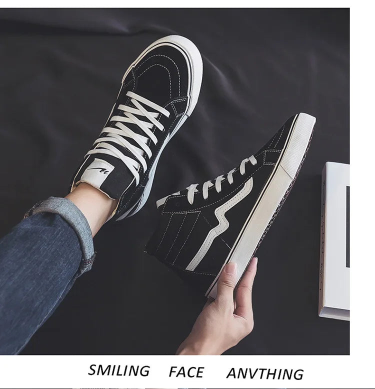 Spring New Shoes for Men Women Canvas Casual Shoes High Tops Flat Skateboard Vulcanized Shoes Lovers Cool Lace-up Sneaker