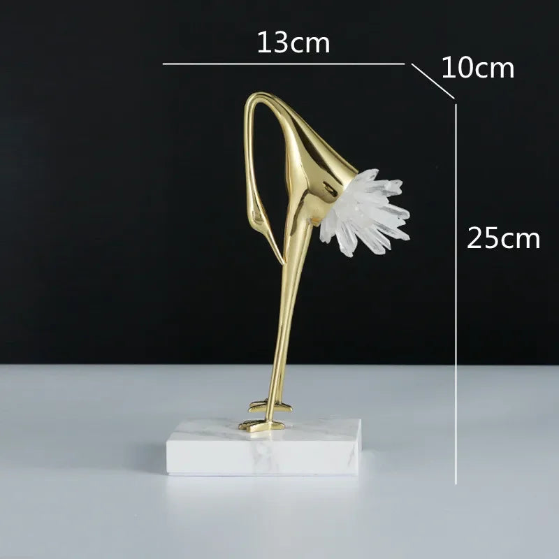 Crystal Crane Fairy Metal Sculpture Simulated Animal Handicraft Ornaments Handmade Bird Home Decoration Figurines