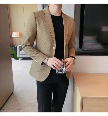 Men's Casual Suit Jacket High-end Solid Color Trendy Korean Style Business Attire Loose Fit Versatile For Autumn Winter