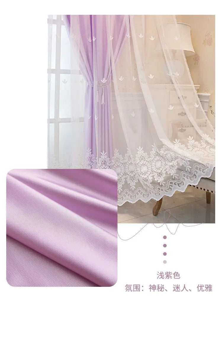 1 Panel 140cm Width Semi Blackout Curtain for Living Room Bedroom Girl Princess Style Double Layer Curtain