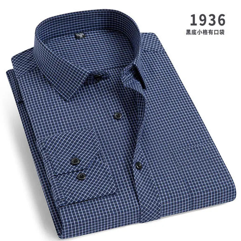 Men's long-sleeved shirt Business casual non-ironing plaid stripes slim fit spring summer autumn high quality tooling office