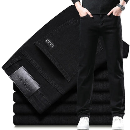 New Men's Stretch Grey Jeans Classic Slim Business Fashion Black Elasticity Denim Pants Male Brand Casual Trousers