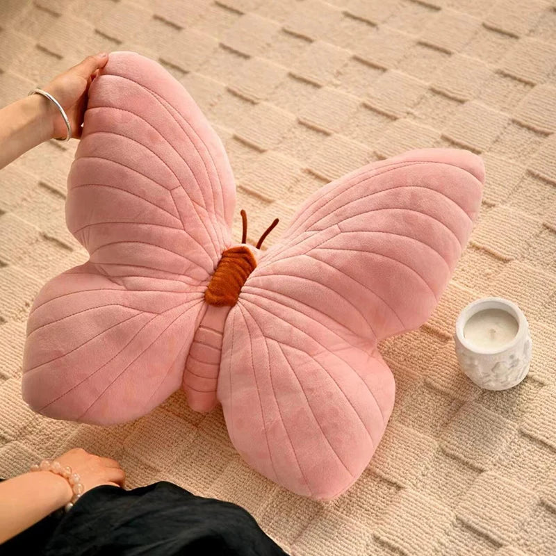 Butterfly Pillow Throwing Pad Short Plush Cushion Cute Girl Pink Toy for Bedroom Sofa Home Decoration Home Textile Cushion