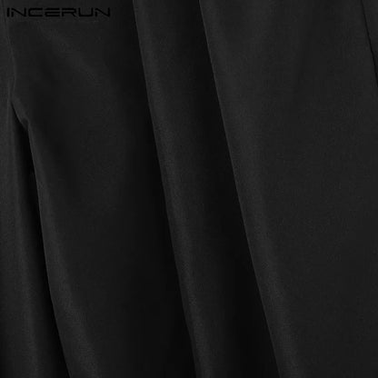 INCERUN 2024 Korean Style New Men's Trousers Pleated Layered Design Pantalons Casual Fashionable Loose Wide Leg Long Pants S-5XL