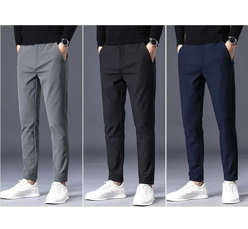 Spring Summer Thin Men's Business Casual Pants High Elastic Jogger Slim Straight Korean Brand Trousers Clothes Black Gray Blue