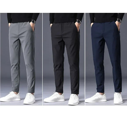 Spring Summer Thin Men's Business Casual Pants High Elastic Jogger Slim Straight Korean Brand Trousers Clothes Black Gray Blue