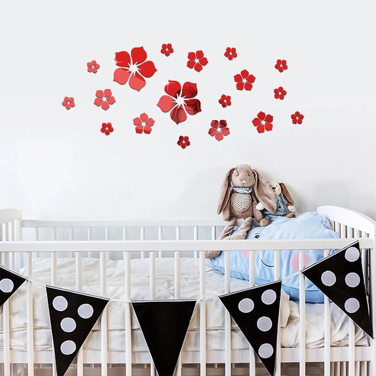 18Pcs Small Fragmented Flowers, Petals, Crystal Mirror Wall Stickers, 3D Bedroom Home Decoration