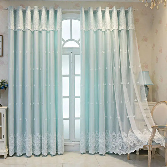 1 Panel 140cm Width Semi Blackout Curtain for Living Room Bedroom Girl Princess Style Double Layer Curtain