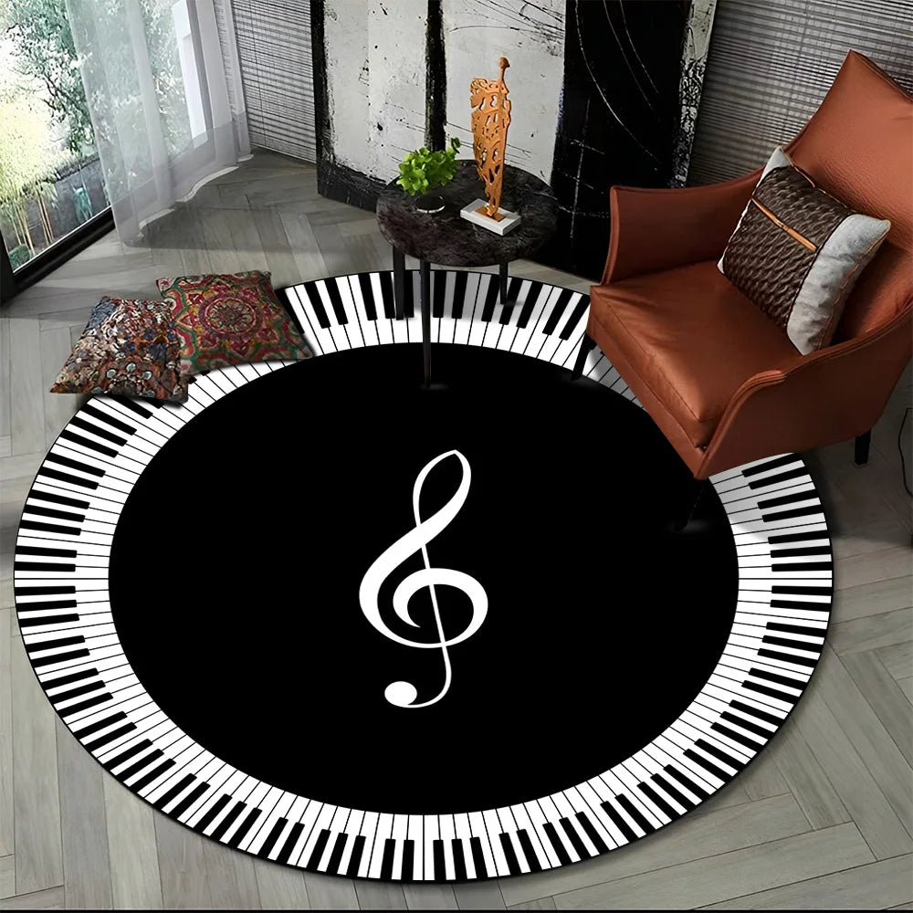 Piano Black White Key Music Symbol Area Rug,Round Carpet Rug for Living Room Bedroom Sofa Foot Pad Decor Non-slip Floor Mat Gift