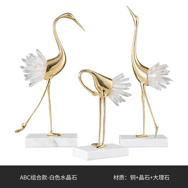 Artificial crystal swan ornaments light luxury modern minimalist study living room Nordic brass crane home decoration crafts