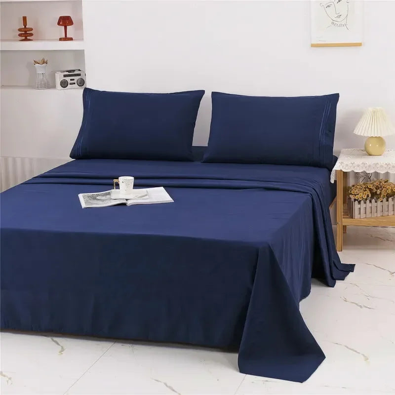 Embroidery Brushed 3/4 Pieces Bed Set Flat Sheet Fitted Sheet Pillowcase Bedding Set for Twin Full Queen King Pillow Sham Soft