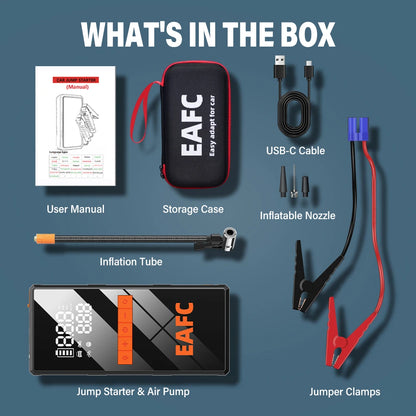 Démarreur de saut de voiture 12V 4 en 1, pompe de gonflage de pneus sans fil, compresseur d'air, batterie portable, démarrage, charge rapide