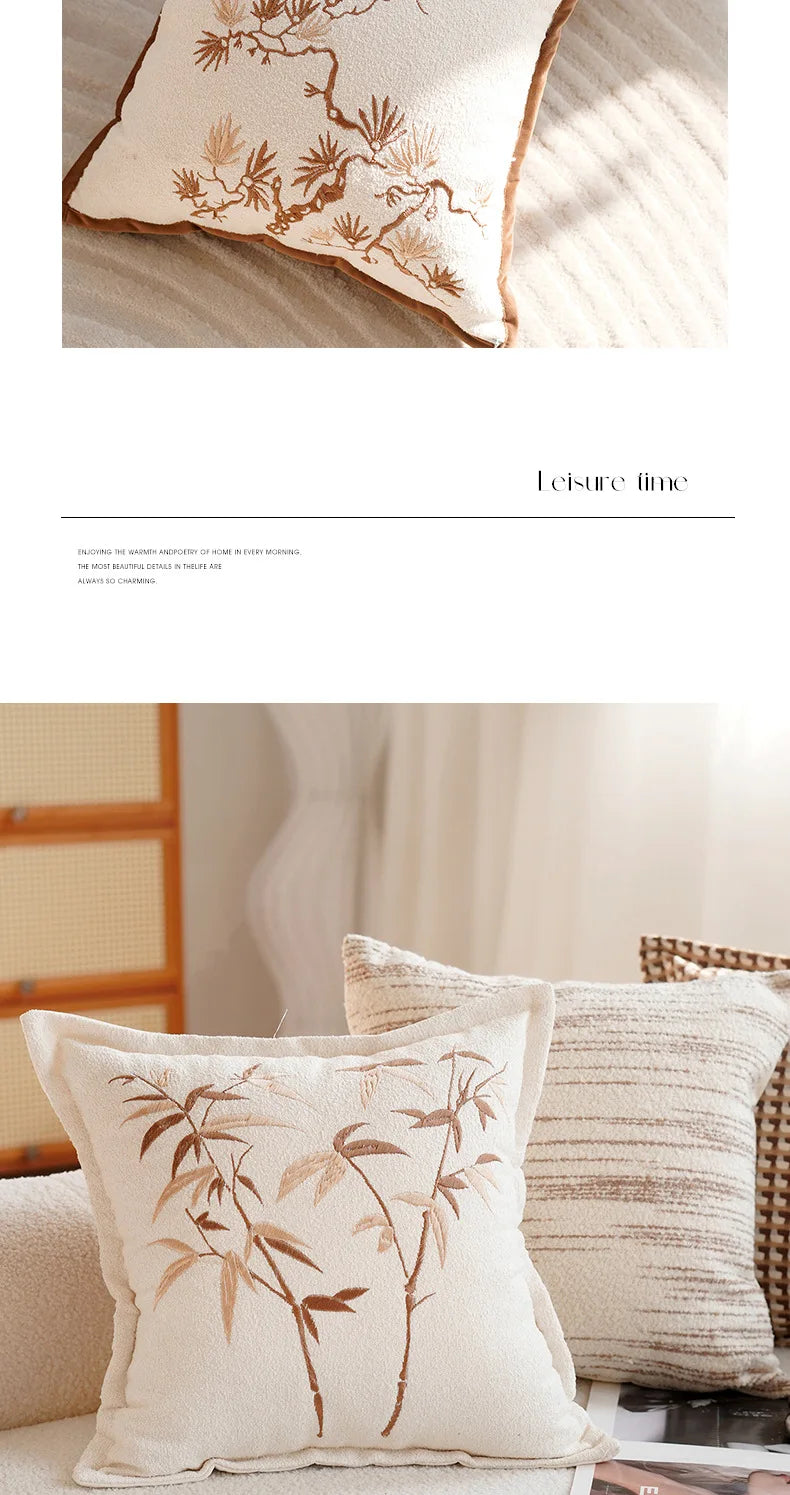 30X50/45x45CM Embroidered Bamboo Leaf Throw Pillow Cover Stamping Waist Cushion Cover Decor Home Decorative Pillowcase