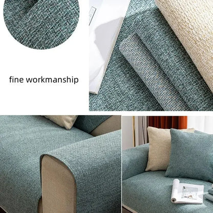 Linen Solid Color Sofa Mat  Simple Anti Slip Four Seasons Universal Seat Sleeve Living Room Modern Dustproof Protector Cover