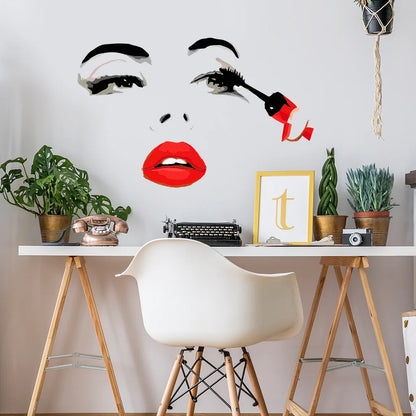 Beauty Female Face Wall Sticker Decal Beauty Studio Wallpaper Cosmetic Makeup Wall Art Sticker Mural Removable Salon Decoration