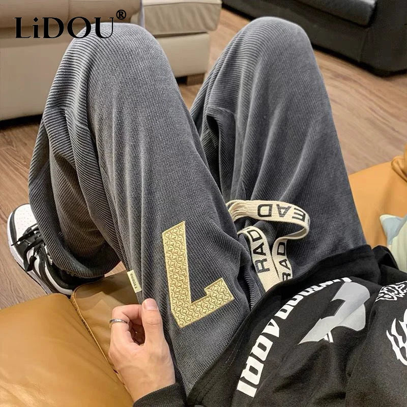 Spring Autumn Solid Straight Loose Trousers Sports Joggers Oversized Baggy Pants Pantalon Homme 4XL Casual Streetwear Sweatpant