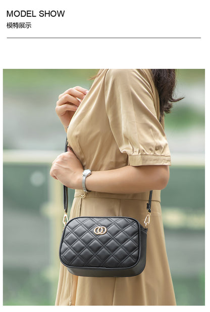 Large Capacity Three Zipper Crossbody Bag, New Fashionable and Simple Diamond Shaped Wave Embroidered Monochrome Camera Bag