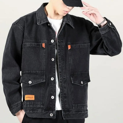 Men's Denim Jacket Padding Wool Male Jean Coats Elatic Black with Sheep Padded Warm Wide Shoulders One Piece Cheap Price Stylish