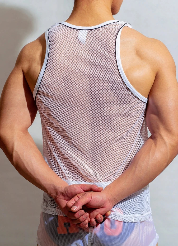 New Designer Men's Vest Transparent Breathable Mesh Vests Sleeveless Hot Tank Top for Male Men