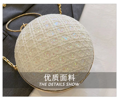 Sparkly Round Evening Purses for Women Shiny Diamonds Handbag Unusual Party Mini Small Bags Fashion Luxury Shoulder Bag Woman