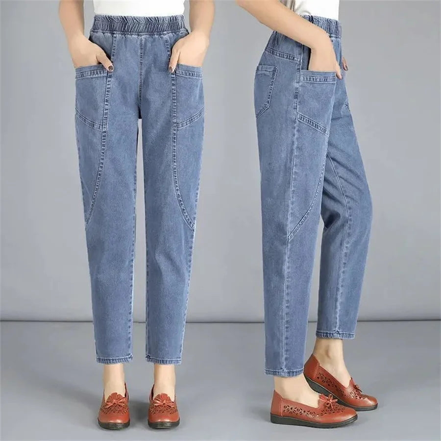 Ankle-length Mom Harem Vaqueros High Elastic Waist Korea new Casual Pencil Jeans Modern Fashion  Women Streetwear Denim pants