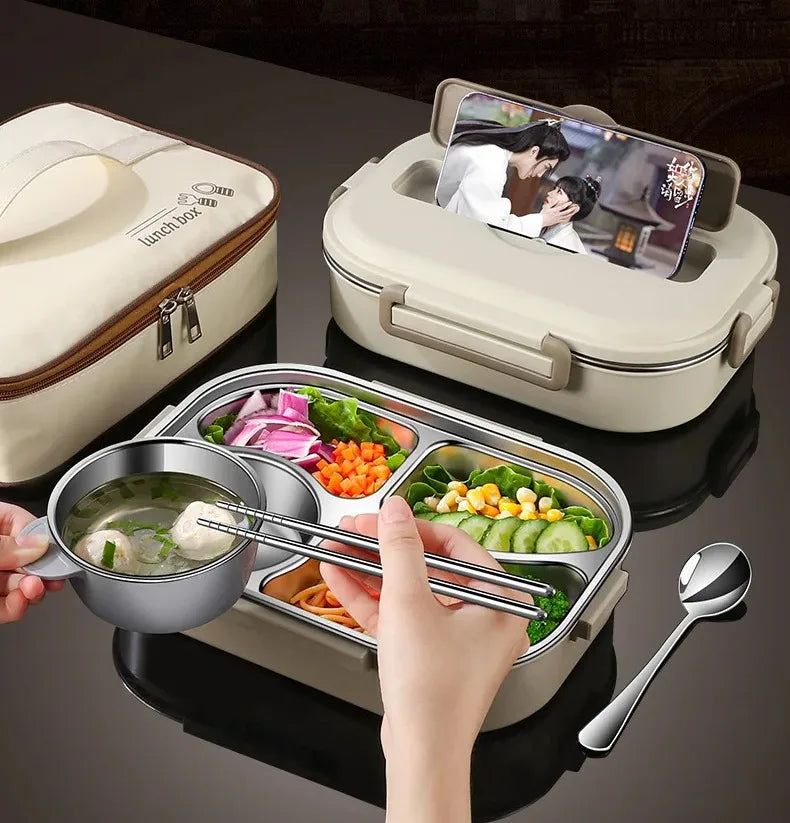 Insulated Lunch Box 304 Stainless Steel Lunchbox Office Worker Students Sealed Portable Bento Microwave Heating Food Container