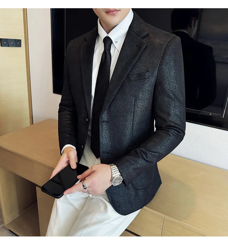 Suede Blazer Men's Fashionable Slim Fit Suit Jacket High-quality Single Breasted Business Dress Formal Jacket Blazer Hombre