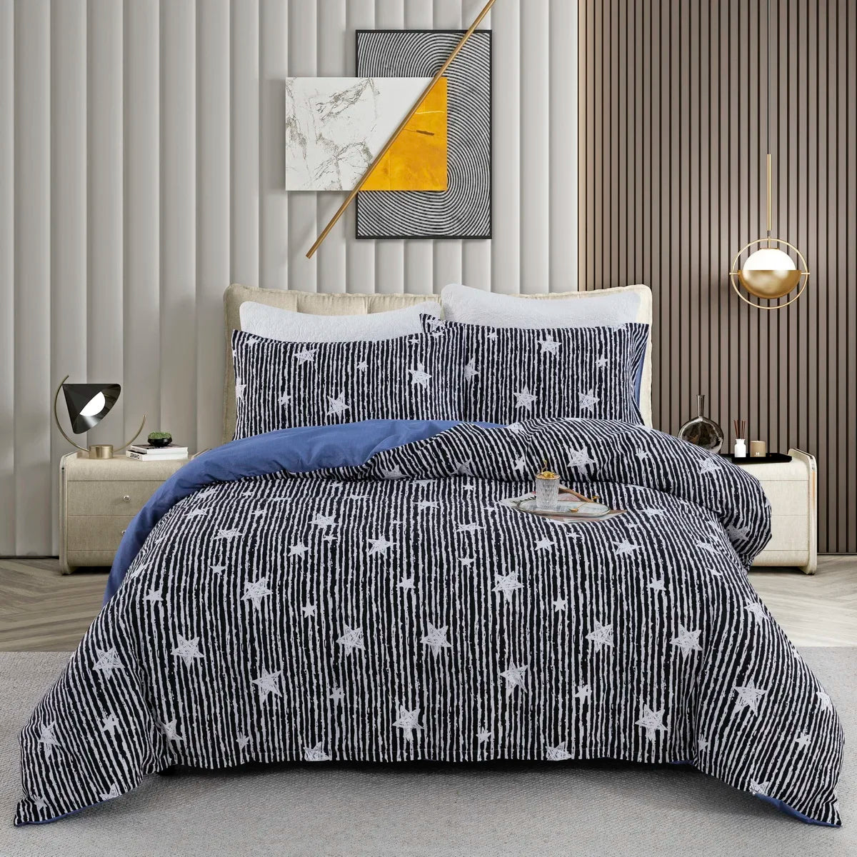 Galaxy Star Duvet Cover Set Single King Size 3PCS Blue and Purple Bedding Set Gradient Color Comforter Cover with Zipper Closure