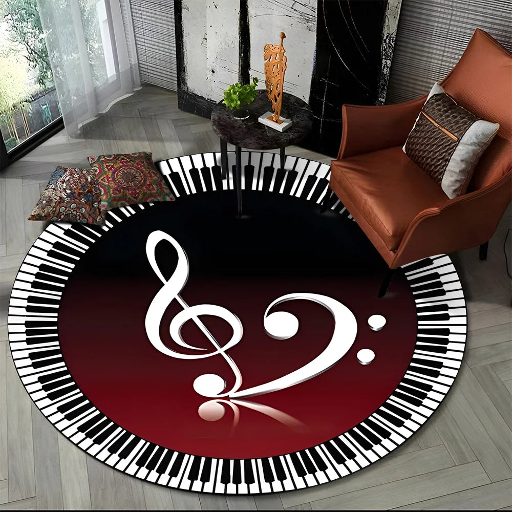 Piano Black White Key Music Symbol Area Rug,Round Carpet Rug for Living Room Bedroom Sofa Foot Pad Decor Non-slip Floor Mat Gift