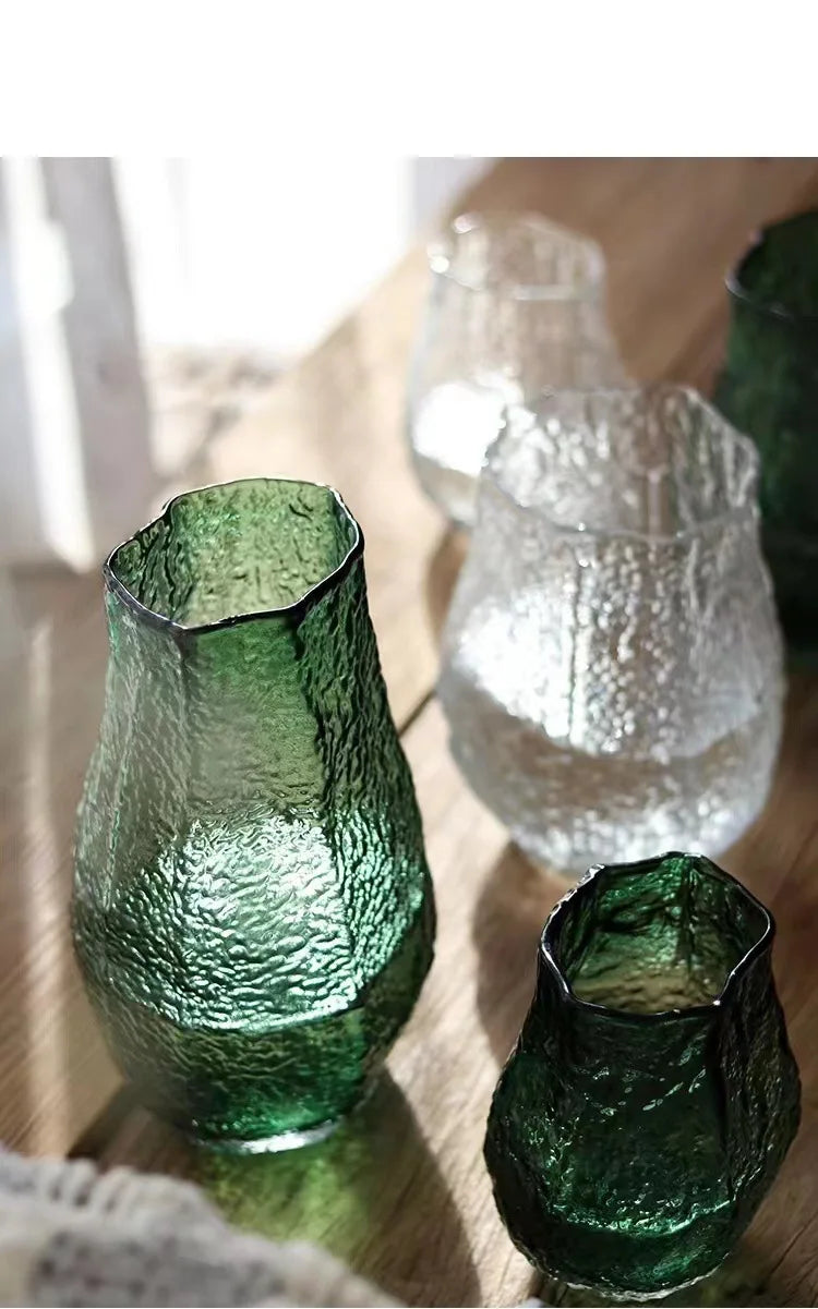 Glass Vase Pleated Roads Green Transparent Hydroponics Flower Vase Flower Arrangement Accessories Terrarium Home Decoration