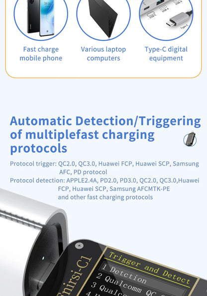 FNIRSI-C1 USB Tester Voltmeter Ammeter Type-C PD Trigger Fast Charging Test Type-C Meter Power Bank tester With PC Software