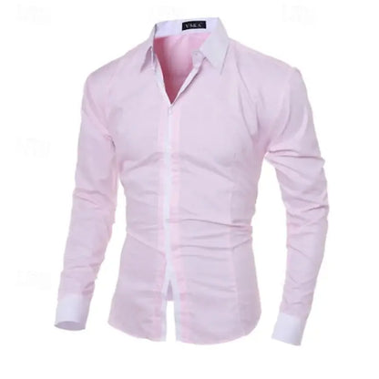 Gold Fashion Shirt Lapel Business Solid Color Office Shirt Pink Blue Button Fashion New Style Soft and Comfortable XS-6XL