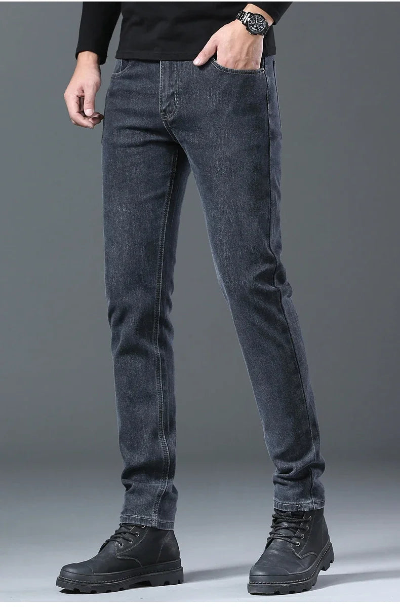 2024 Spring Summer New Style Classic Slim Jeans for Men Korean Fashion Simple Solid Color Straight Skinny Denim Trousers Male