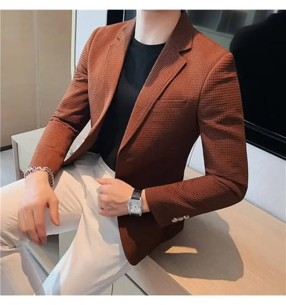 Men's Casual Suit Jacket High-end Solid Color Trendy Korean Style Business Attire Loose Fit Versatile For Autumn Winter