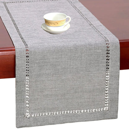 Handmade Hemstitch Gray Dining Table Runner Or Dresser Scarf Rectangular 32x183CM for Family Kitchen Table Runners