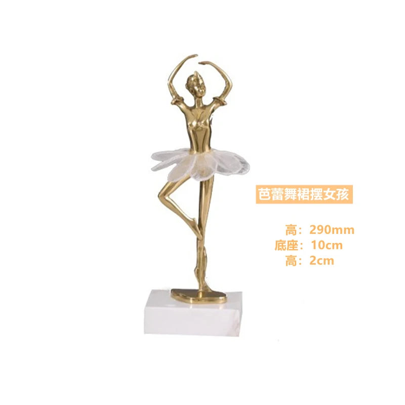 Brass Ballet Dancer Crystal Skirt New House Gift Home Living Room Study Luxury Table Ornaments European Decoration Accessories